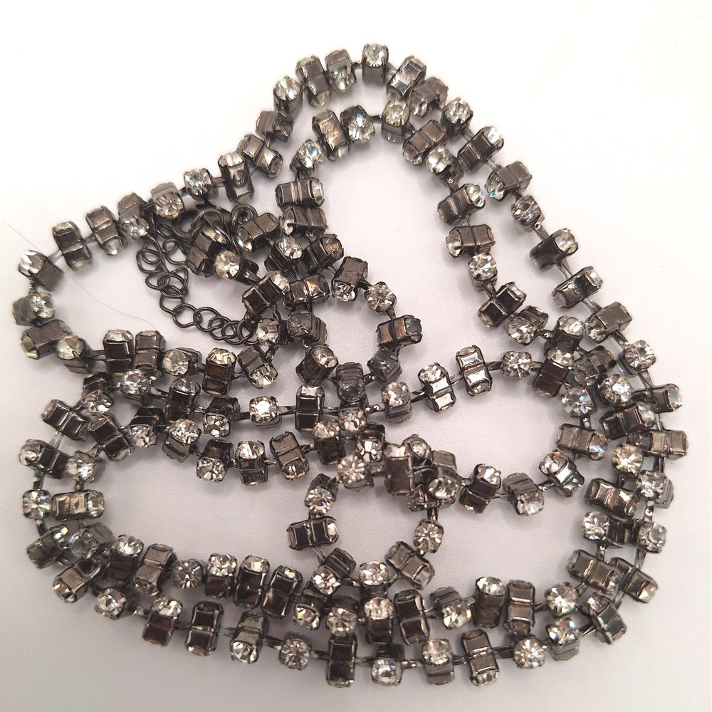 Chicos long crystal necklace smokey gray flapper opera length sparkly tone